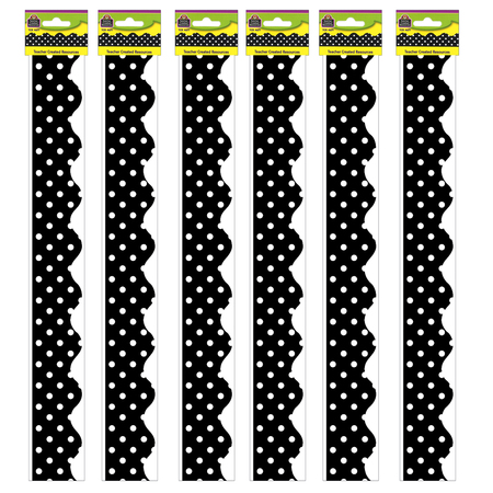 TEACHER CREATED RESOURCES Black Mini Polka Dots Border Trim, 35 Feet Per Pack, PK6 4671
